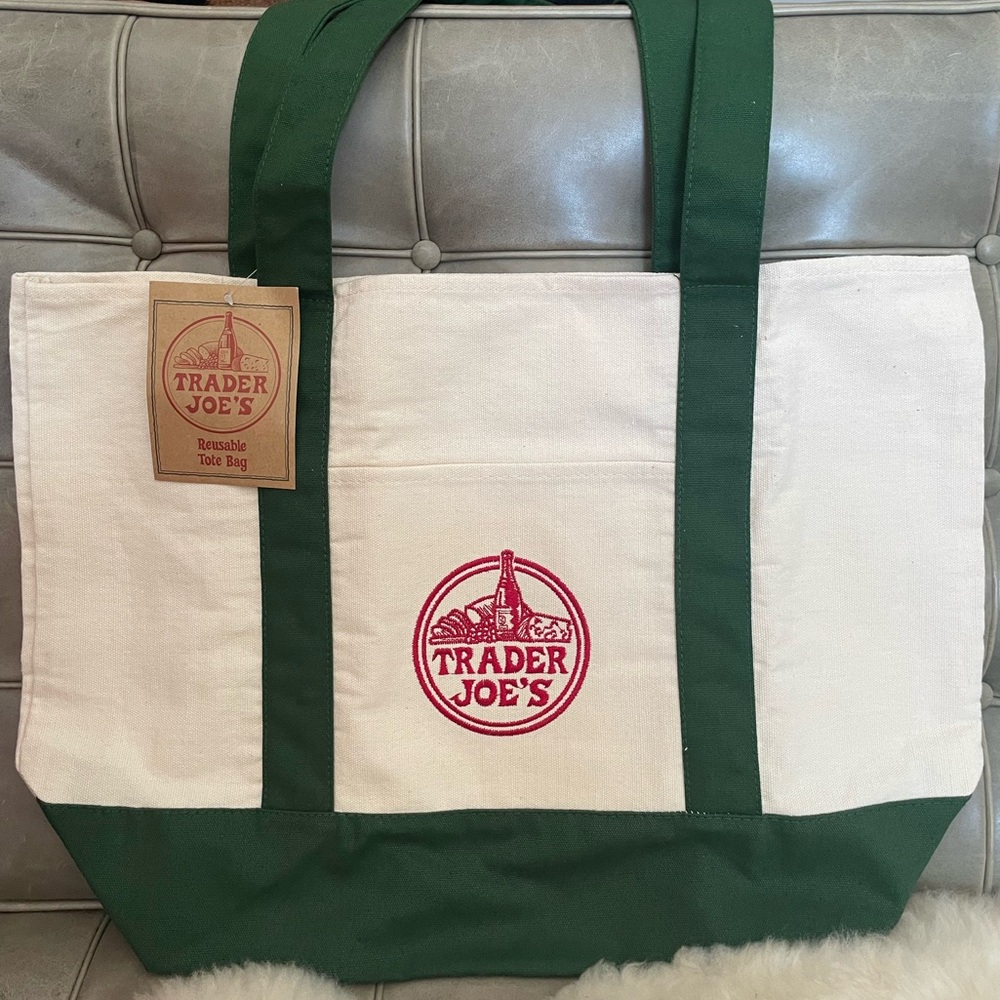 Trader Joe’s Large Hunter Green and White Tote Bag